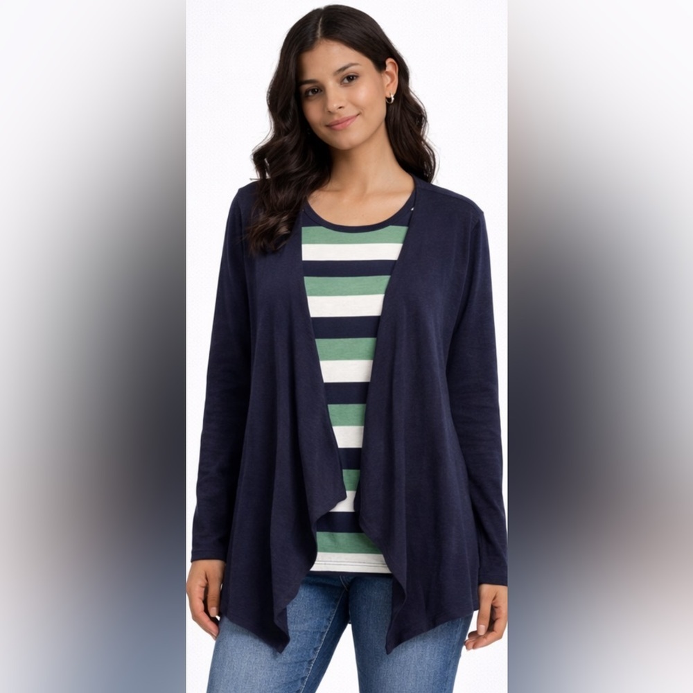 Leo & Nicole NWT Twinset Cardigan Striped Tank Top Blue Green White L